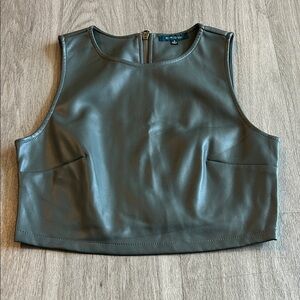 Kirious Green olive Faux Leather Tank Top